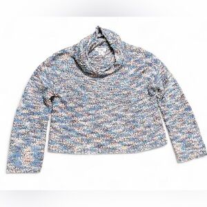Jessica Simpson Blue and Cream Cowl Neck Cropped Sweater Size Small